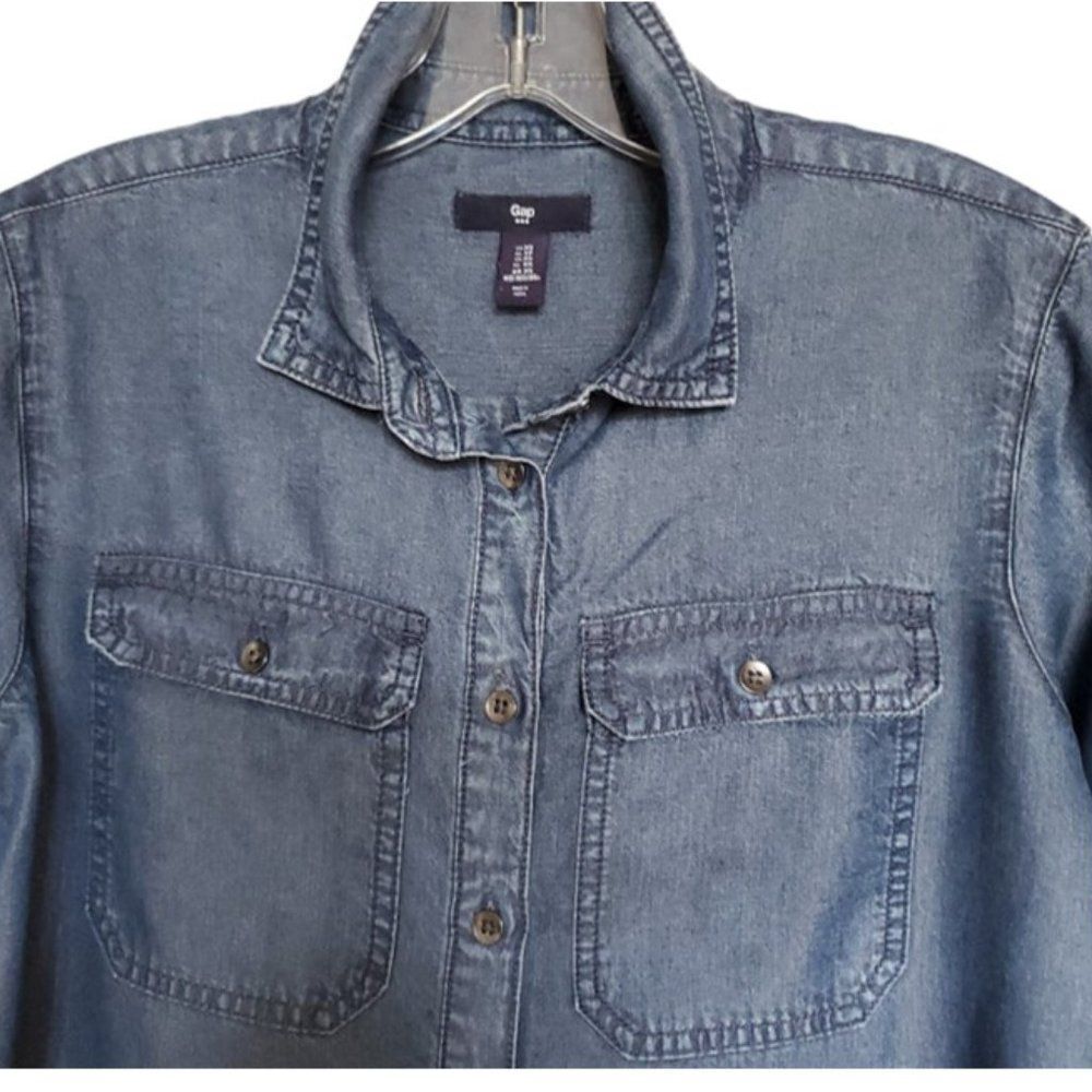 Gap Womens Chambray Shirt Dress Size XS Lyocell Soft Denim Blue Western - Picture 4 of 6